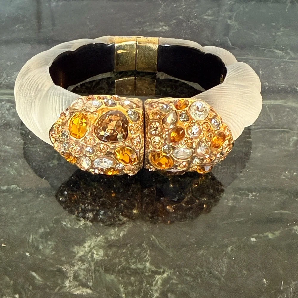 Alexis Bittar Gold and White Hinged Crystal Bracelet - Picture 5 of 10